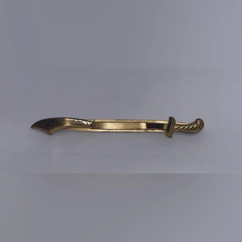 Vintage Folding Tie Bar Clip, Sword with Gold Tone